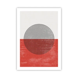 Affiche - Poster - Composition géométrique avec des cercles sur fond rouge et blanc - 50x70cm - Dans le mille - Décoration murale moderne pour le salon et la chambre ARTTOR