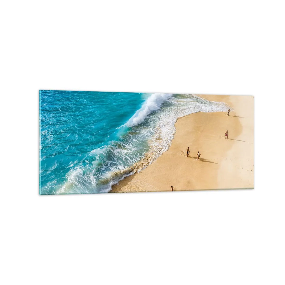 Impression sur verre - Image sur verre - Une plage avec de l'eau turquoise et des gens qui se promènent - 120x50cm - Et ensuite le soleil, la plage… - Décoration murale moderne pour le salon et la chambre ARTTOR