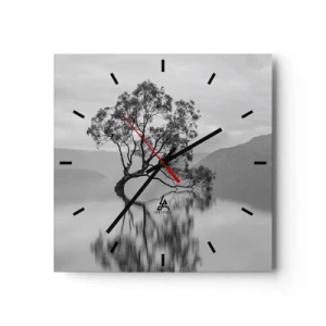 Horloge murale - Pendule murale - Un arbre solitaire se reflétant dans l'eau avec des montagnes en arrière-plan - 30x30cm - Un tel pays existe - Décoration murale moderne pour le salon et la chambre ARTTOR