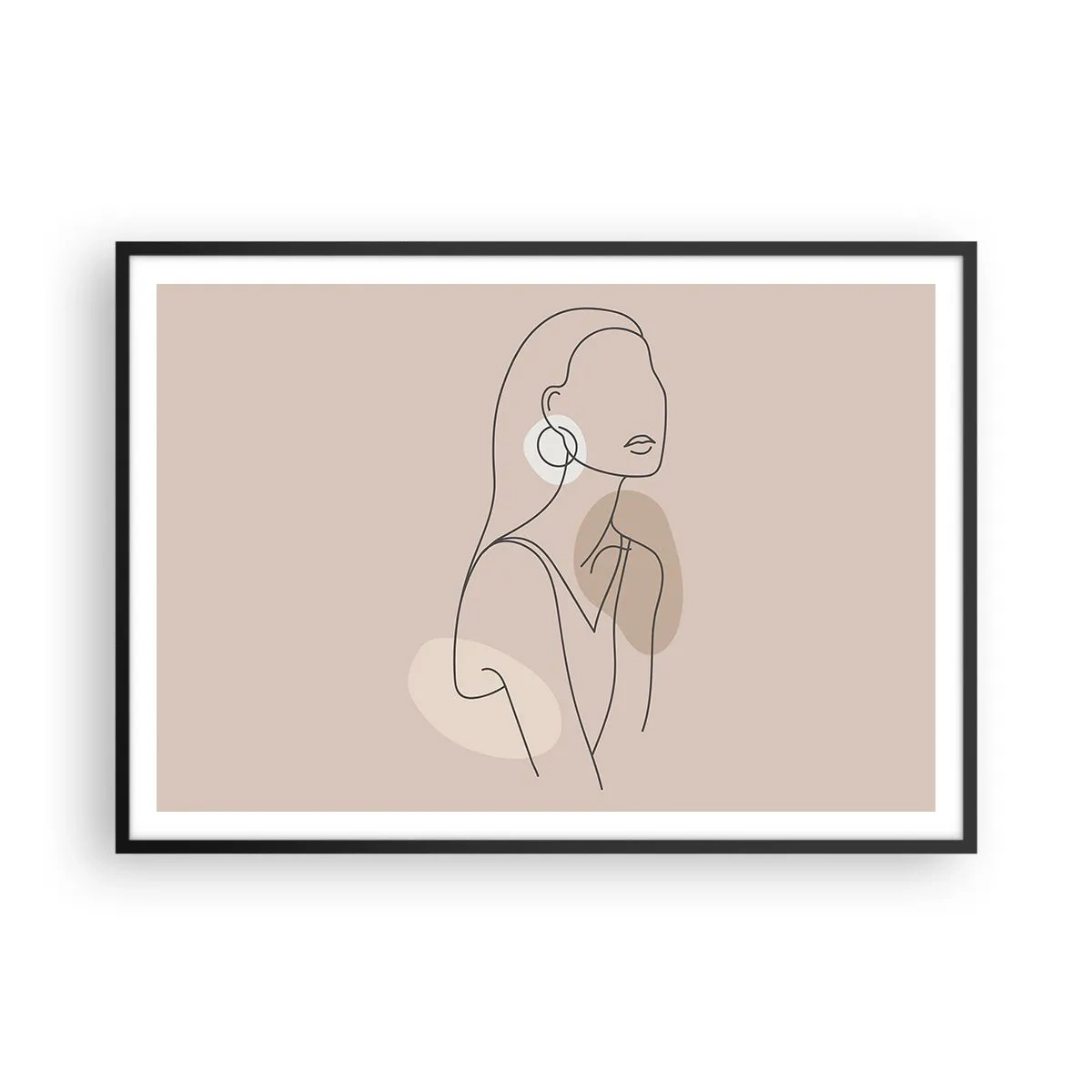 Affiche dans un cadre noir - Poster - Illustration minimaliste d'une femme avec des contours sur fond beige - 100x70cm - Icone féminin - Décoration murale moderne pour le salon et la chambre ARTTOR