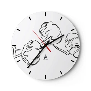Horloge murale - Pendule murale - Croquis noir et blanc d'une branche de coton sur fond blanc - 30x30cm - Duvet de coton - Décoration murale moderne pour le salon, la cuisine et la chambre ARTTOR