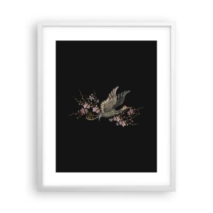 Affiche dans un cadre blanc - Poster - Oiseau brodé exotique - 40x50 cm