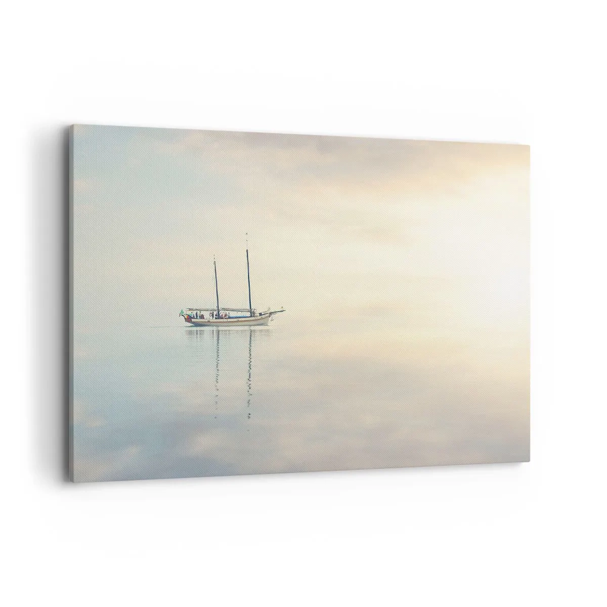 Impression sur toile - Image sur toile - Un bateau sur une mer calme dans une douce lumière - 100x70cm - Dans une mer de silence - Décoration murale moderne pour le salon et la chambre ARTTOR