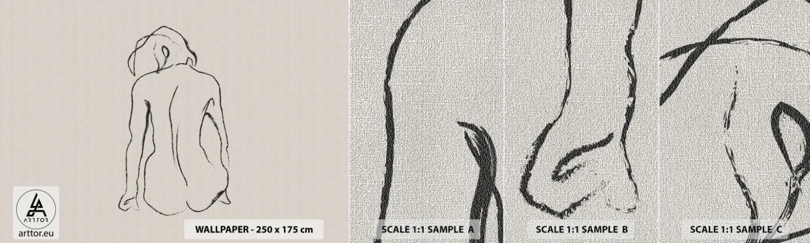 Échantillon de Papier Peint Premium Canvas - Femme nue - Acte, Doubler, Dessin - 100x30 cm