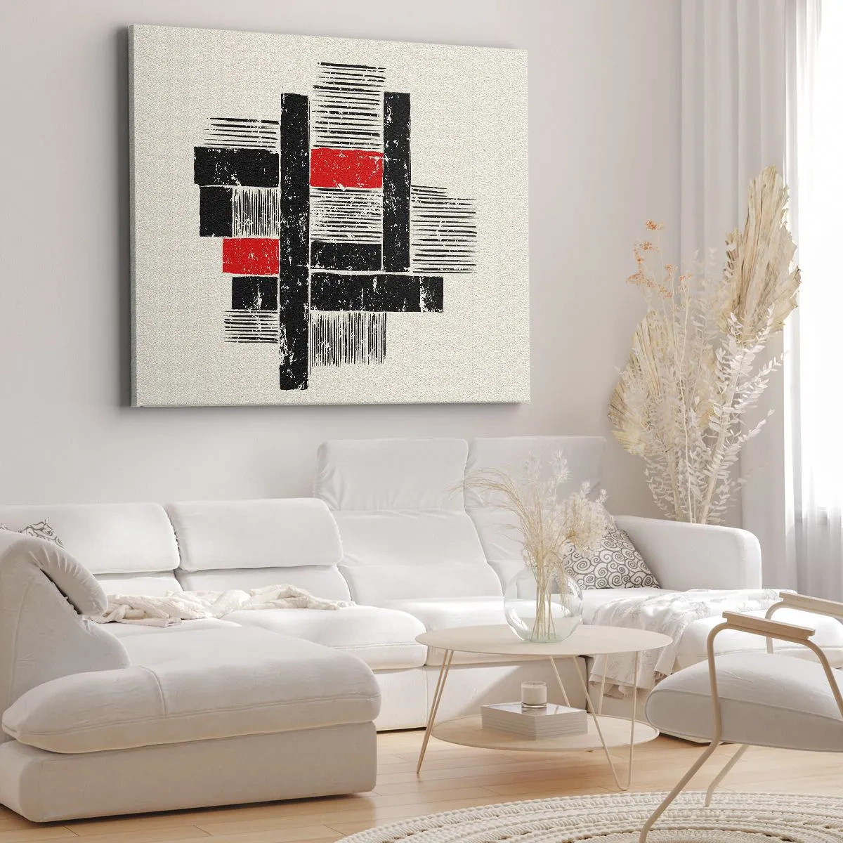 Impression sur toile - Image sur toile - Composition géométrique abstraite en noir et rouge - 100x70cm - En rouge et noir - Décoration murale moderne pour le salon et la chambre ARTTOR
