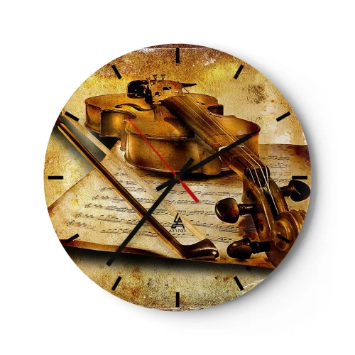 Horloge murale - Pendule murale - Un motif de violon avec des notes de musique sur un fond doré - 30x30cm - Besoin immédiat d'un virtuose - Décoration murale moderne pour le salon, la cuisine et la chambre ARTTOR