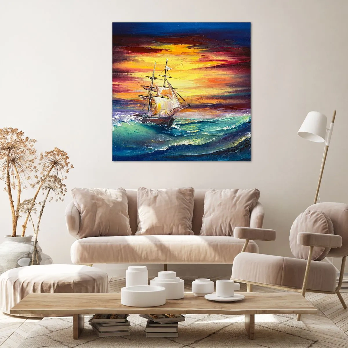 Impression sur toile - Image sur toile - Courageusement sous les vagues - 70x70 cm