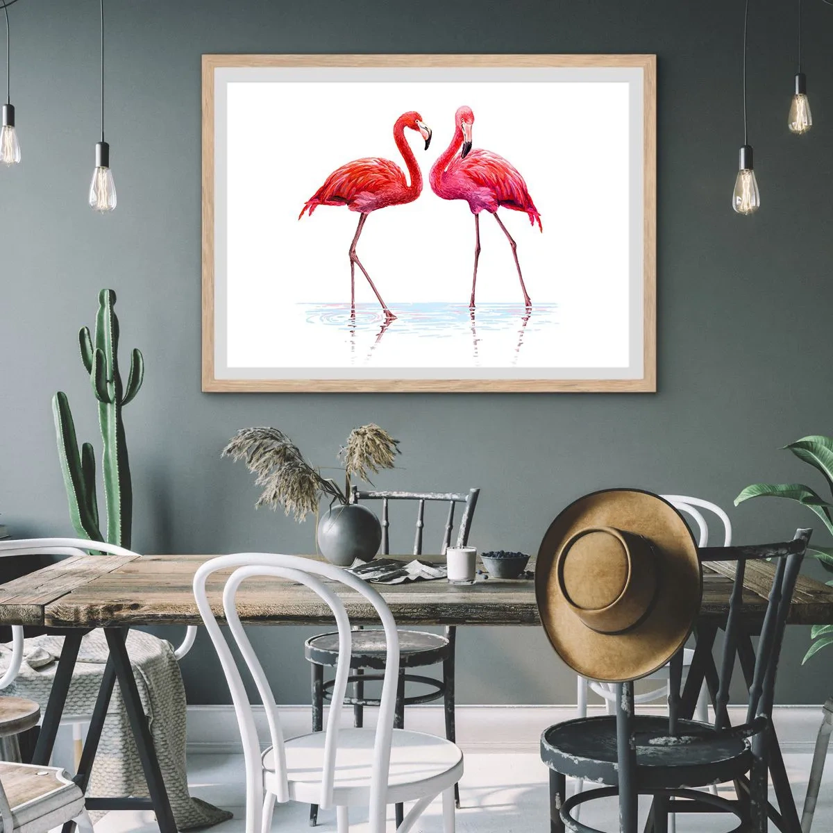 Affiche dans un chêne clair - Poster - Rendez-vous rose - 100x70 cm