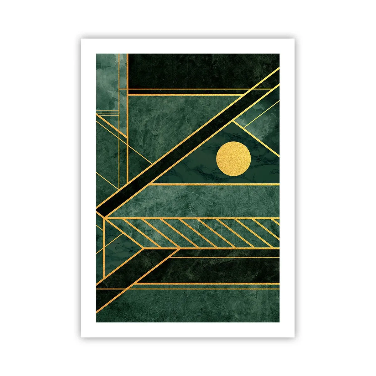 Affiche - Poster - Abstraction géométrique en vert avec des accents dorés - 50x70cm - Dynamique or et azur - Décoration murale moderne pour le salon et la chambre ARTTOR