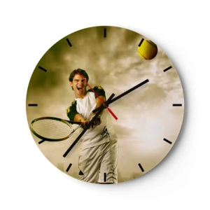 Horloge murale - Pendule murale - Un joueur de tennis frappe la balle contre un ciel doré - 30x30cm - Énergie et joie - Décoration murale moderne pour le salon, la cuisine et la chambre ARTTOR