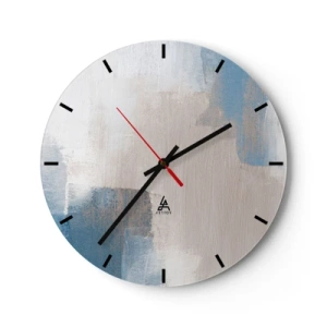 Horloge murale - Pendule murale - Abstraction moderne en beige, bleu et gris - 30x30cm - Abstraction rose derrière un rideau de bleu - Décoration murale moderne pour le salon, la cuisine et la chambre ARTTOR