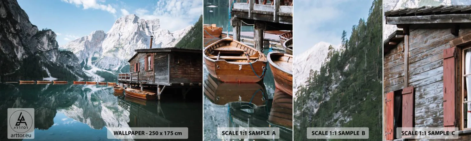 Échantillon De Papier Peint Standard Eco - Un matin cristallin en montagne - Paysage de montagne, Soleil, Lac - 100x30 cm