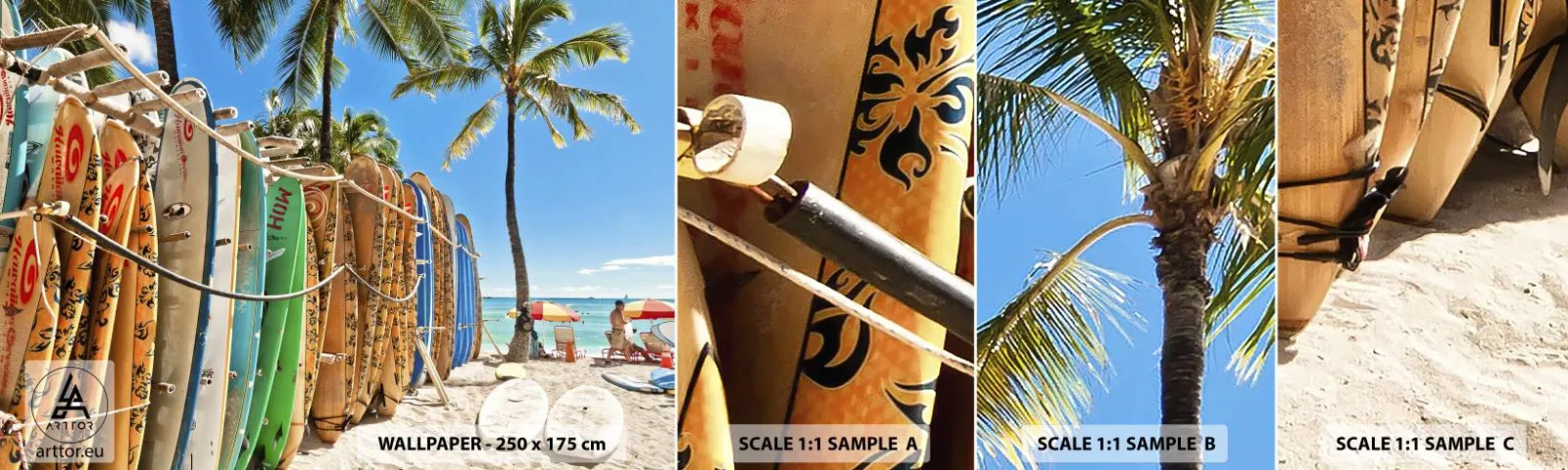 Échantillon De Papier Peint Standard Eco - Jeux ensoleillés - Paysage, Planche de surf, Plage - 100x30 cm
