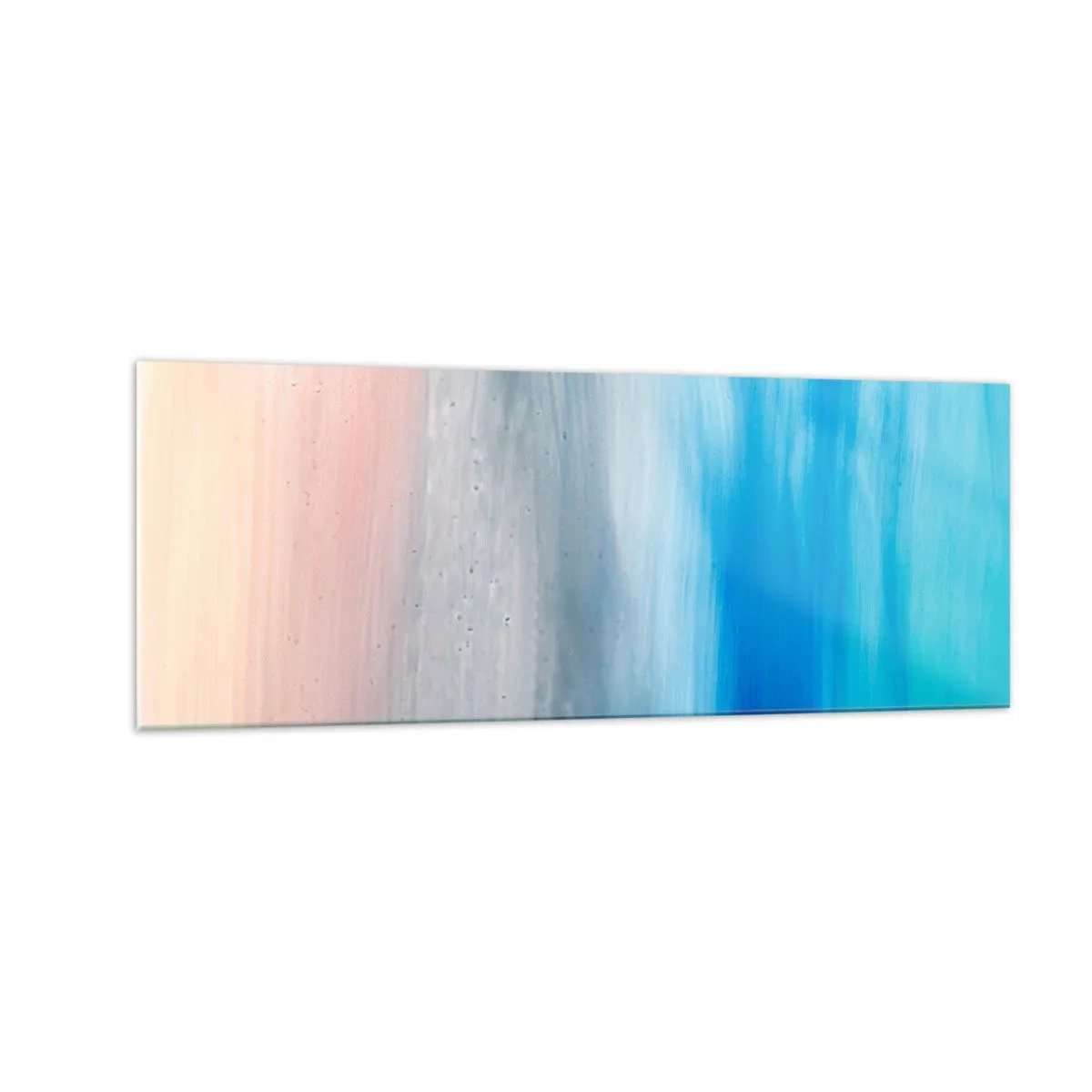 Impression sur verre - Image sur verre - Coups de pinceau abstraits dans des tons de bleu et de rose - 140x50cm - Éléments : air - Décoration murale moderne pour le salon et la chambre ARTTOR