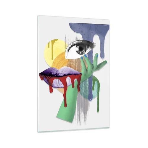 Impression sur verre - Image sur verre - Portrait déconstruit avec des éléments abstraits - 80x120cm - Un portrait déconstruit - Décoration murale moderne pour le salon et la chambre ARTTOR