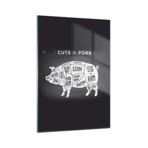 Impression sur verre - Image sur verre - Diagramme des coupes de porc sur un tableau noir - 50x70cm - L'art de la découpe - Décoration murale moderne pour le salon et la chambre ARTTOR