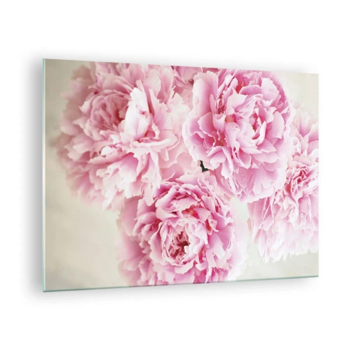 Impression sur verre - Image sur verre - Un bouquet de pivoines roses pleines sur un fond clair - 70x50cm - En glamour rose - Décoration murale moderne pour le salon et la chambre ARTTOR