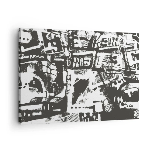 Impression sur toile - Image sur toile - Motif rétro monochrome abstrait - 70x50cm - Ordre ou chaos? - Décoration murale moderne pour le salon et la chambre ARTTOR