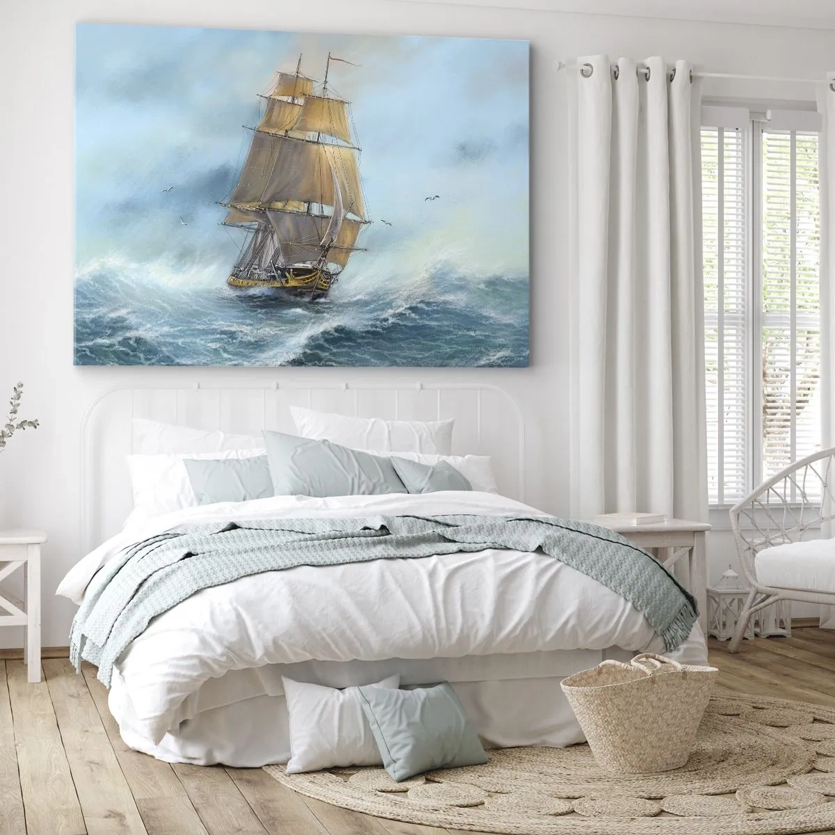 Impression sur toile - Image sur toile - Un voilier sur une mer agitée - 120x80cm - Se précipitant sur les vagues - Décoration murale moderne pour le salon et la chambre ARTTOR