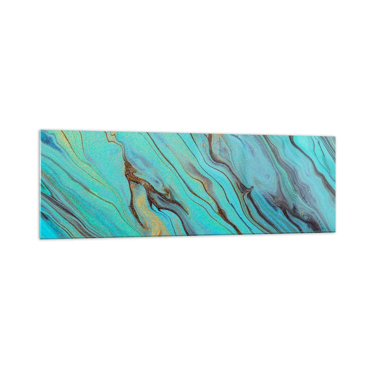 Impression sur verre - Image sur verre - Vagues abstraites dans des tons turquoise et or - 160x50cm - Marée turquoise - Décoration murale moderne pour le salon et la chambre ARTTOR