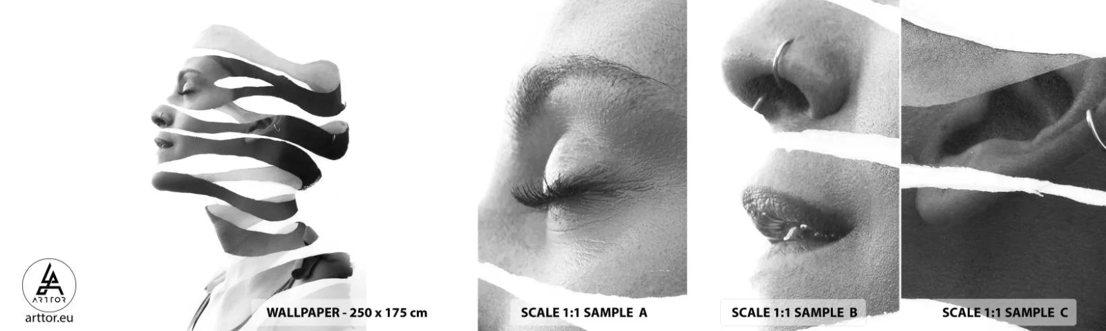 Échantillon De Papier Peint Standard Eco - Portrait surréaliste - Abstraction, Morceau, Femme - 100x30 cm