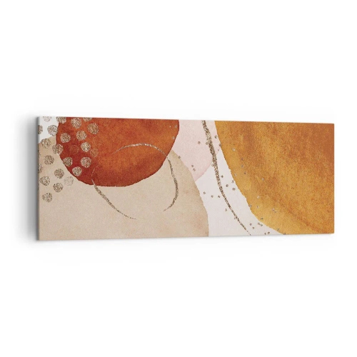Impression sur toile - Image sur toile - Formes abstraites dans des tons chauds de marron et d'or - 140x50cm - Rondeur et mouvement - Décoration murale moderne pour le salon et la chambre ARTTOR