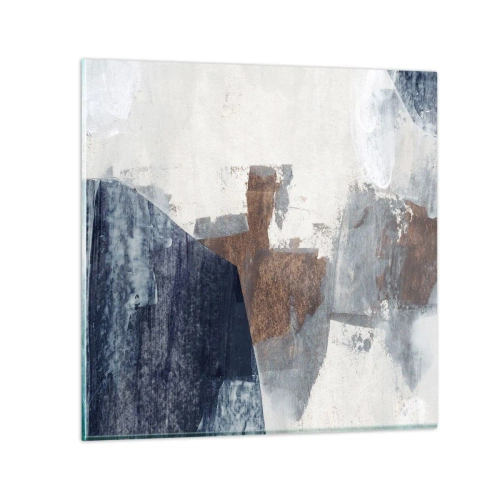 Impression sur verre - Image sur verre - Formes bleues et brunes - 70x70 cm