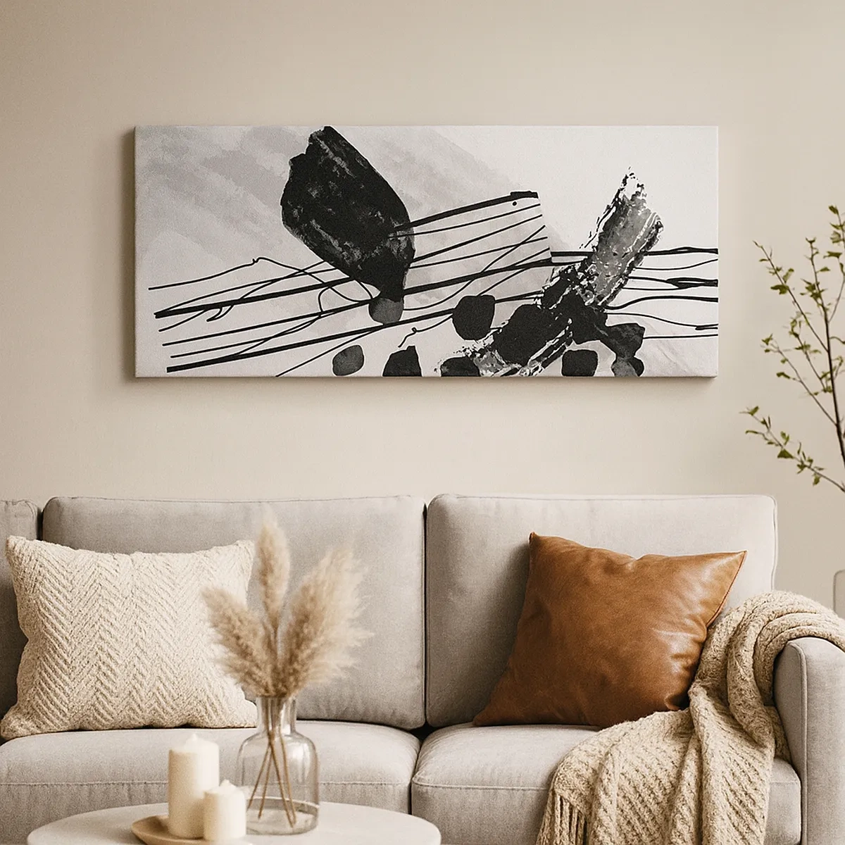 Impression sur toile - Image sur toile - Abstraction organique noir et blanc - 30x30 cm