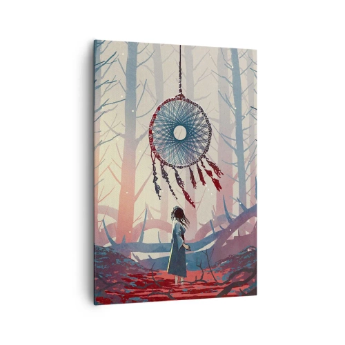 Impression sur toile - Image sur toile - Scène de forêt avec un attrape-rêves géant - 70x100cm - Rituel secret du bonheur - Décoration murale moderne pour le salon et la chambre ARTTOR