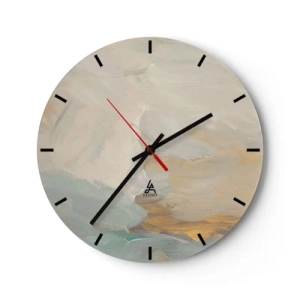 Horloge murale - Pendule murale - Coups de pinceau délicats en beige, bleu et or - 30x30cm - Abstraction – le pays de la douceur - Décoration murale moderne pour le salon, la cuisine et la chambre ARTTOR