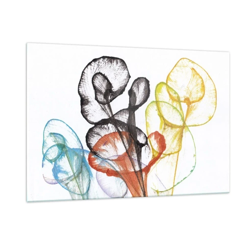Impression sur verre - Image sur verre - Fleurs colorées et translucides dans un style artistique - 120x80cm - Fleurs avec une âme - Décoration murale moderne pour le salon et la chambre ARTTOR