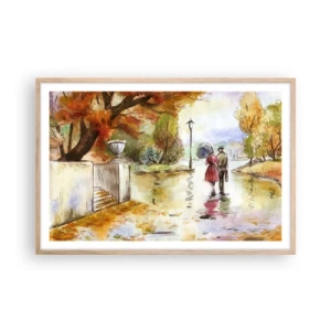 Affiche dans un chêne clair - Poster - Automne romantique dans le parc - 91x61 cm