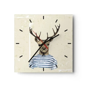 Horloge murale - Pendule murale - Un cerf en chemise rayée sur un fond clair avec une texture délicate - 30x30cm - Parce que j'aime les chemises rayées - Décoration murale moderne pour le salon et la chambre ARTTOR