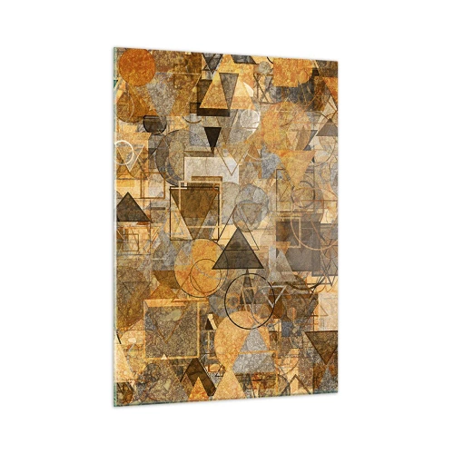 Impression sur verre - Image sur verre - Composition géométrique abstraite aux tons chauds - 50x70cm - Le monde en forme - Décoration murale moderne pour le salon et la chambre ARTTOR