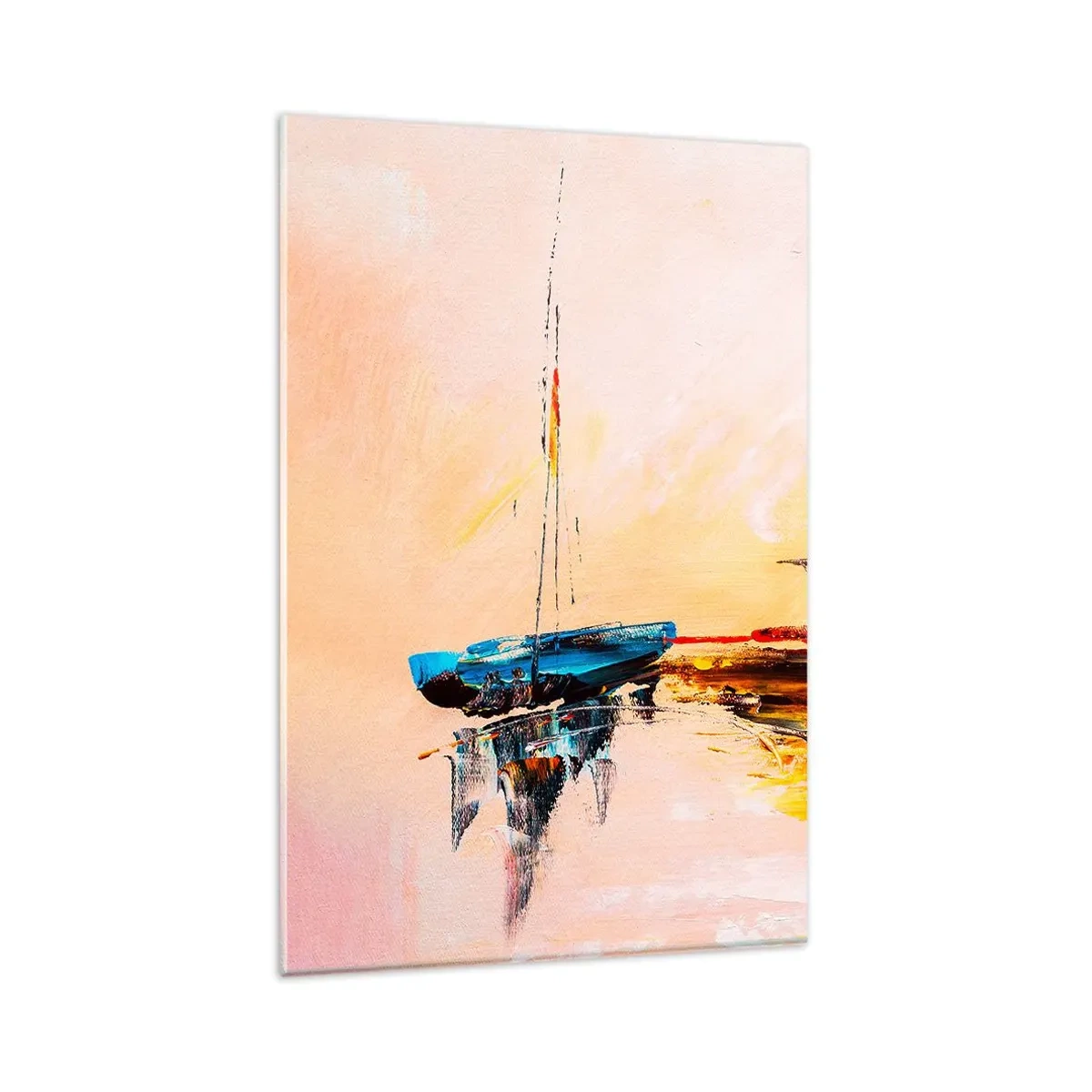 Impression sur verre - Image sur verre - Bateaux colorés sur une eau calme au coucher du soleil - 80x120cm - Soirée à la marina - Décoration murale moderne pour le salon et la chambre ARTTOR