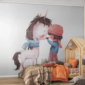 Papier Peint Photo Premium Canvas - Histoire d'hiver - Pour les enfants, Licorne, Fille - 350x256 cm