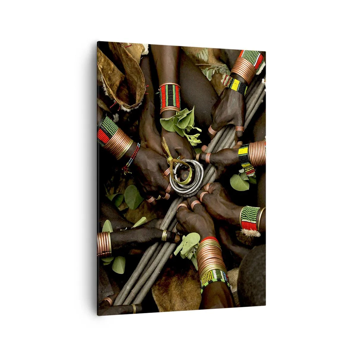 Impression sur toile - Image sur toile - Bracelets de main traditionnels dans un groupe de mains - 70x100cm - Nous sommes ensemble - Décoration murale moderne pour le salon et la chambre ARTTOR