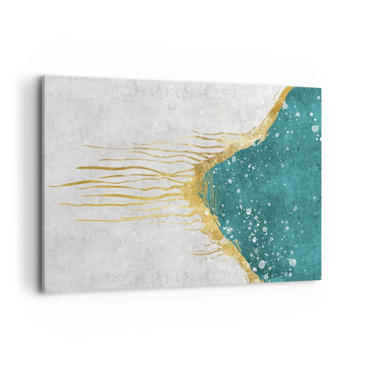 Impression sur toile - Image sur toile - Une composition abstraite dans des tons d'or et de turquoise - 120x80cm - Marée dorée - Décoration murale moderne pour le salon et la chambre ARTTOR