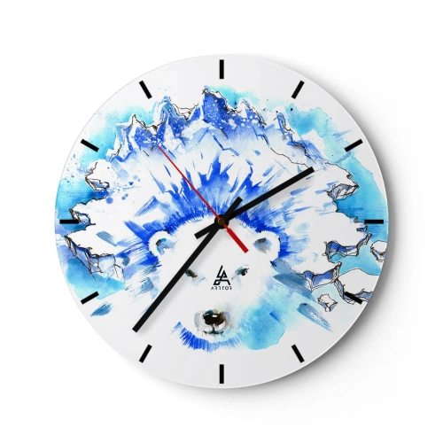 Horloge murale - Pendule murale - Un ours blanc avec une couronne glacée dans des tons bleus et blancs - 30x30cm - Le roi de l'Arctique dans une couronne de glace - Décoration murale moderne pour le salon, la cuisine et la chambre ARTTOR