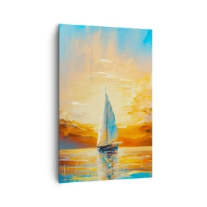 Impression sur toile - Image sur toile - Un voilier sur fond de soleil couchant et de nuages colorés - 80x120cm - Expédition en or - Décoration murale moderne pour le salon et la chambre ARTTOR