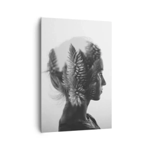 Impression sur toile - Image sur toile - Un portrait subtil avec des éléments de la nature - 70x100cm - Dame de la pinède - Décoration murale moderne pour le salon et la chambre ARTTOR