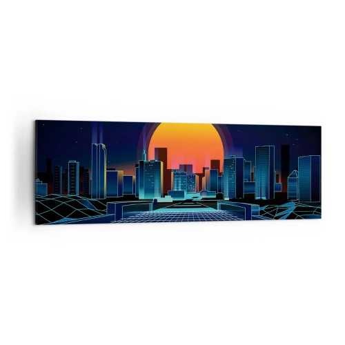 Impression sur toile - Image sur toile - Horizon urbain futuriste de style néon - 160x50cm - Vous voulez toujours passer au réel ? - Décoration murale moderne pour le salon et la chambre ARTTOR