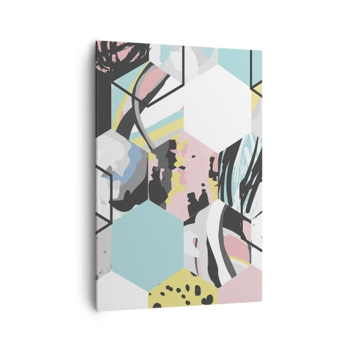 Impression sur toile - Image sur toile - Motif hexagonal géométrique avec des détails abstraits colorés - 70x100cm - Hexagones et cubes en six couleurs - Décoration murale moderne pour le salon et la chambre ARTTOR