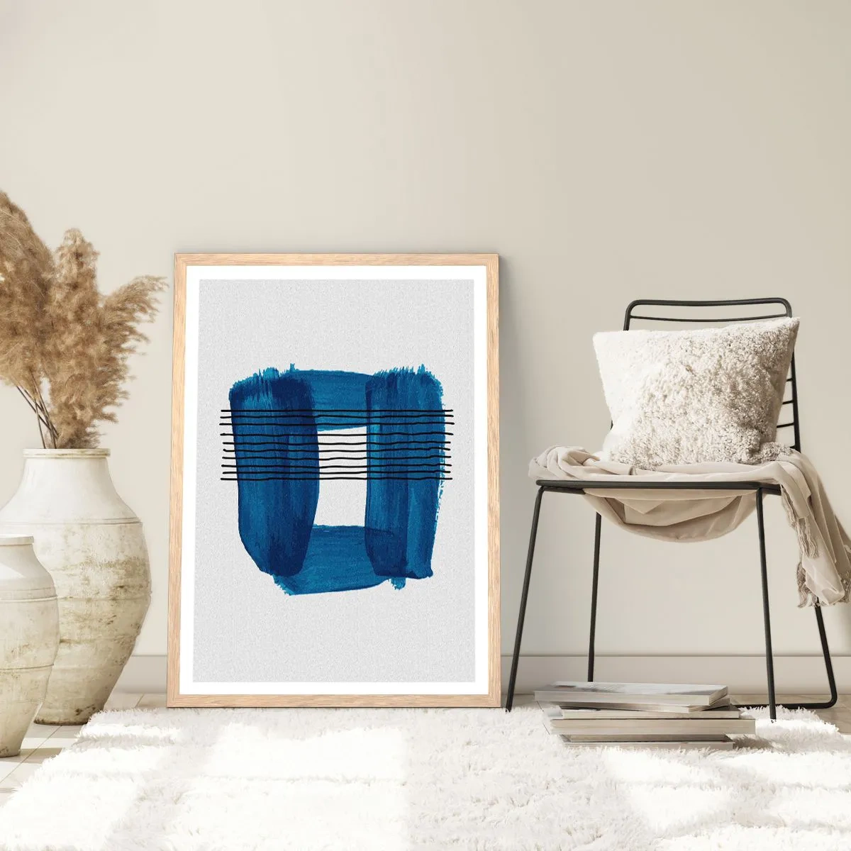 Affiche dans un chêne clair - Poster - Composition noire-bleue - 61x91 cm