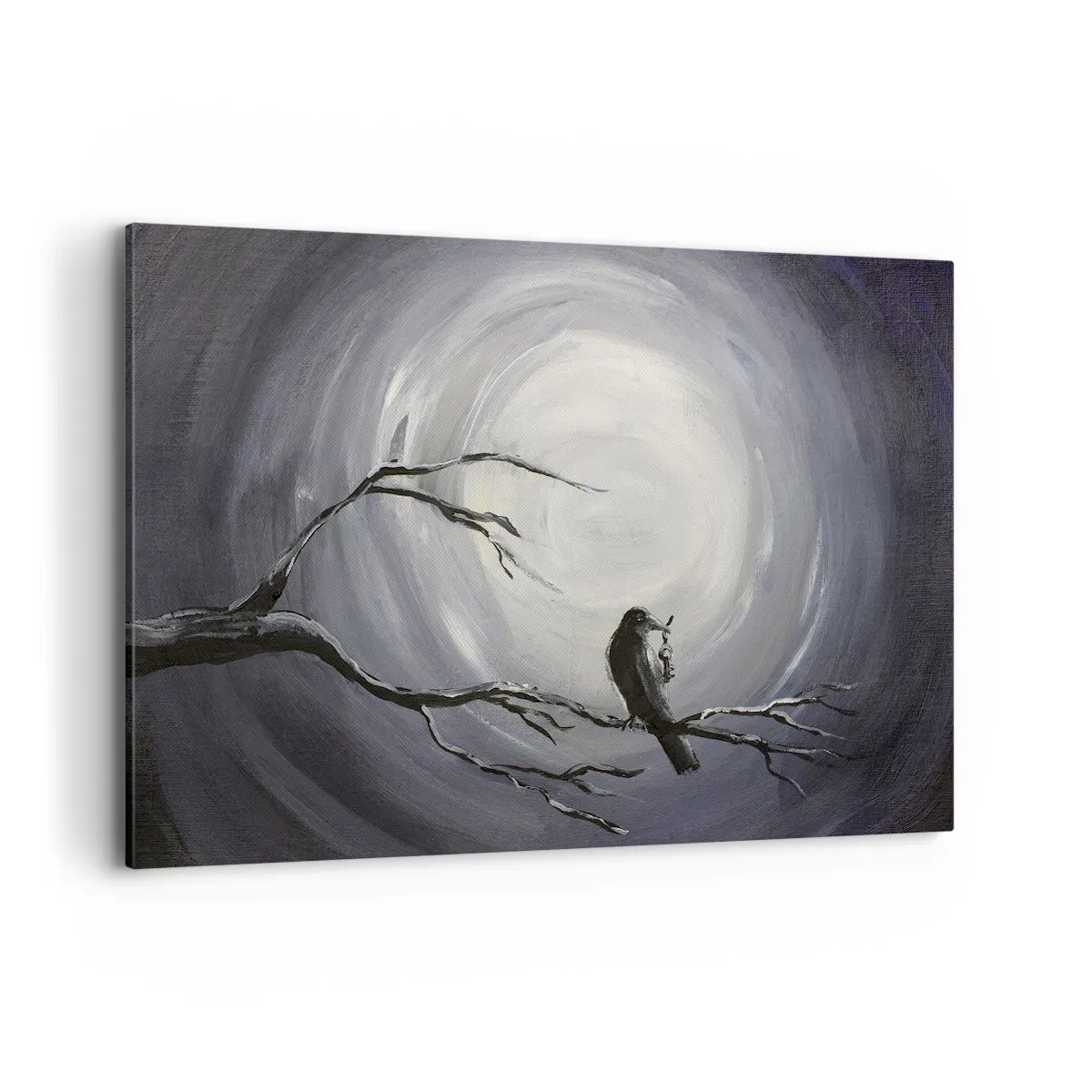 Impression sur toile - Image sur toile - Oiseau noir sur une branche au clair de lune - 120x80cm - La clé du mystère de la nuit - Décoration murale moderne pour le salon et la chambre ARTTOR