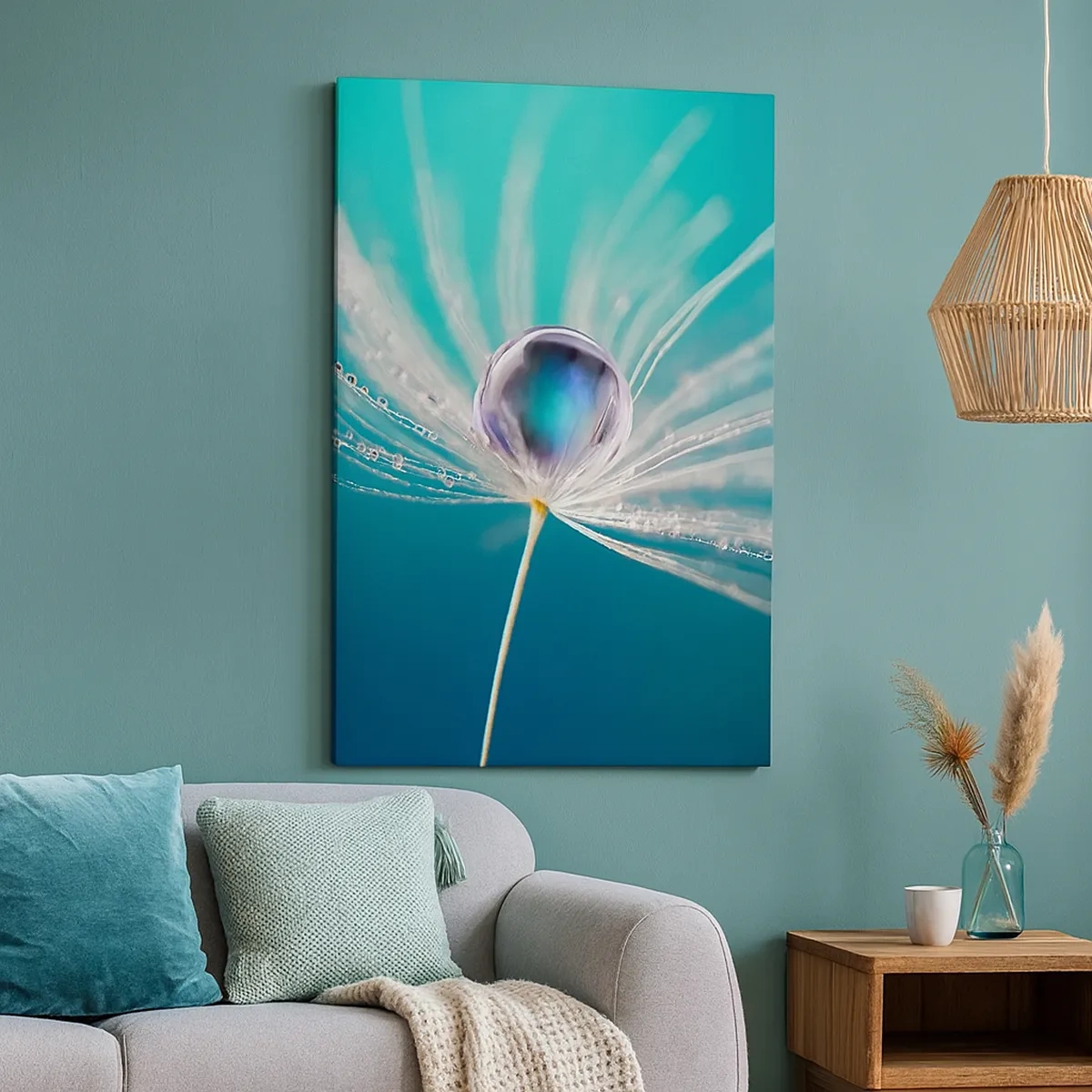 Impression sur toile - Image sur toile - Macro d'une goutte d'eau sur une délicate graine de pissenlit - 50x70cm - Moment mystique - Décoration murale moderne pour le salon et la chambre ARTTOR