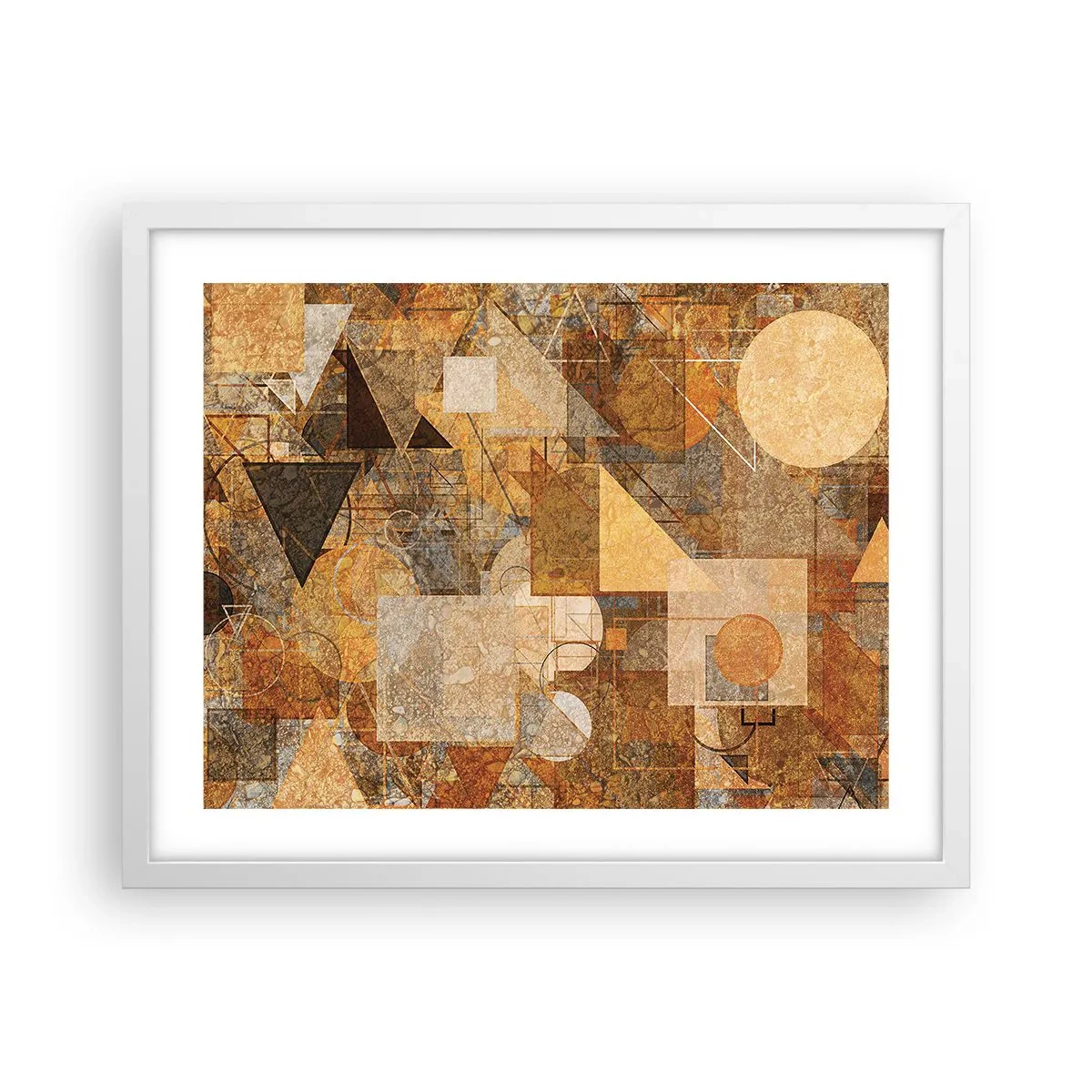 Affiche dans un cadre blanc - Poster - Étude cubique de marron - 50x40 cm
