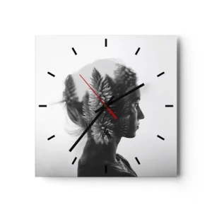 Horloge murale - Pendule murale - Un portrait subtil avec des éléments de la nature - 30x30cm - Dame de la pinède - Décoration murale moderne pour le salon et la chambre ARTTOR