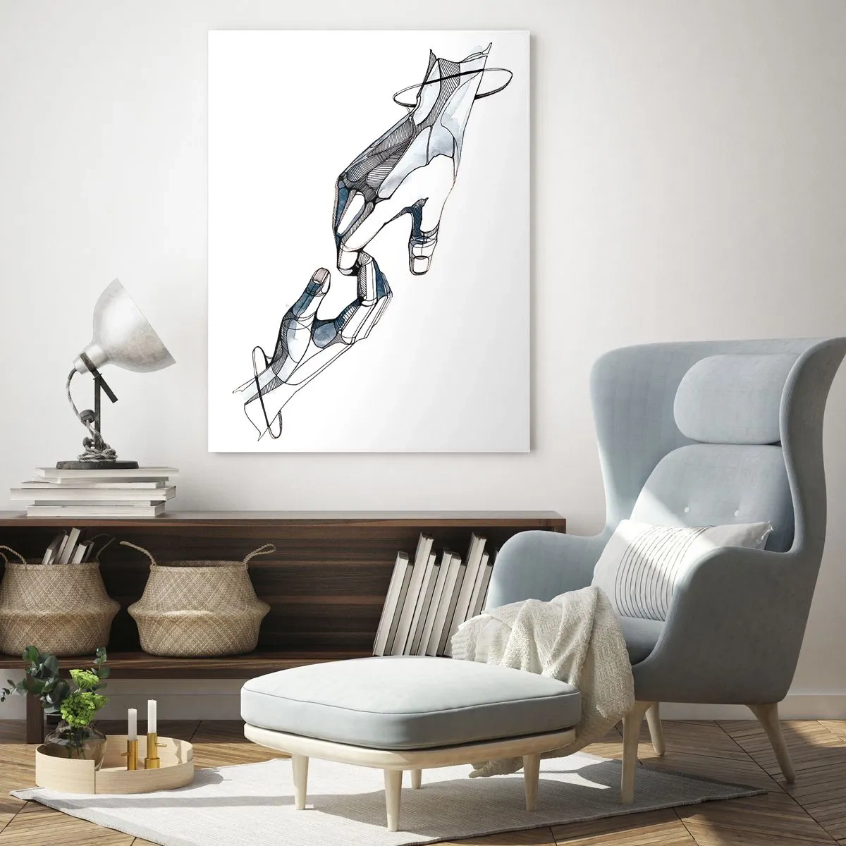 Impression sur verre - Image sur verre - Représentation artistique d'une main dans une forme minimaliste et géométrique - 70x100cm - Un bon geste - Décoration murale moderne pour le salon et la chambre ARTTOR