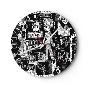 Horloge murale - Pendule murale - Un cadran d'horloge avec un motif de gribouillage artistique dynamique en noir et blanc. - 30x30cm - Jeunesse spirituelle de loi et de joie - Décoration murale moderne pour le salon, la cuisine et la chambre ARTTOR